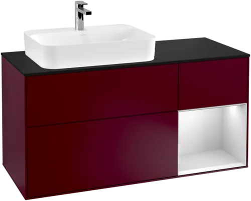 Bild von VILLEROY BOCH Finion Waschbeckenunterschrank, mit Beleuchtung, 3 Auszüge, 1200 x 603 x 501 mm, Peony Matt Lacquer / White Matt Lacquer / Glass Black Matt #F402MTHB