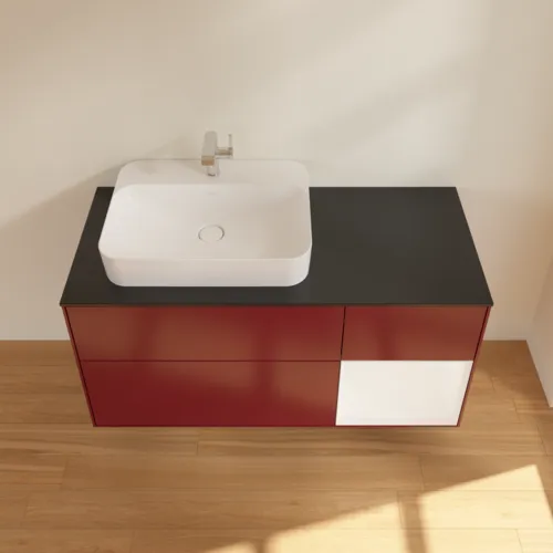 Bild von VILLEROY BOCH Finion Waschbeckenunterschrank, mit Beleuchtung, 3 Auszüge, 1200 x 603 x 501 mm, Peony Matt Lacquer / White Matt Lacquer / Glass Black Matt #F402MTHB