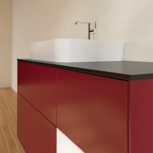 Bild von VILLEROY BOCH Finion Waschbeckenunterschrank, mit Beleuchtung, 3 Auszüge, 1200 x 603 x 501 mm, Peony Matt Lacquer / White Matt Lacquer / Glass Black Matt #F402MTHB