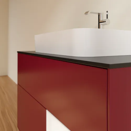 Obrázek VILLEROY BOCH Toaletní skříňka Finion, s osvětlením, 2 výsuvy, 1000 x 603 x 501 mm, Pivoňka matný lak / Bílý matný lak / Sklo černé matné #F372MTHB