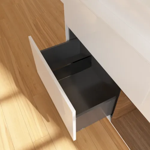 Bild von VILLEROY BOCH Finion Waschbeckenunterschrank, mit Beleuchtung, 2 Auszüge, 1000 x 603 x 501 mm, Glossy White Lacquer / Walnut Veneer / Glass White Matt #F371GNGF
