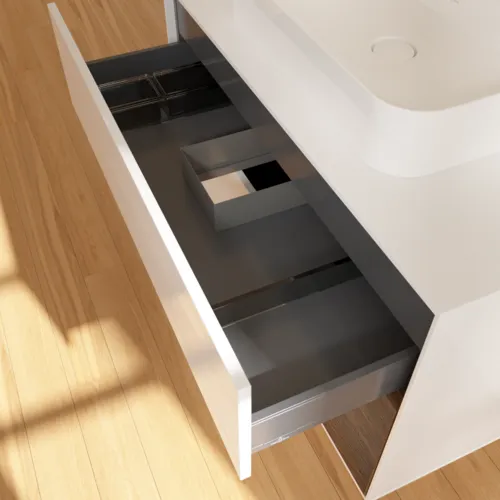 Bild von VILLEROY BOCH Finion Waschbeckenunterschrank, mit Beleuchtung, 2 Auszüge, 1000 x 603 x 501 mm, Glossy White Lacquer / Walnut Veneer / Glass White Matt #F371GNGF