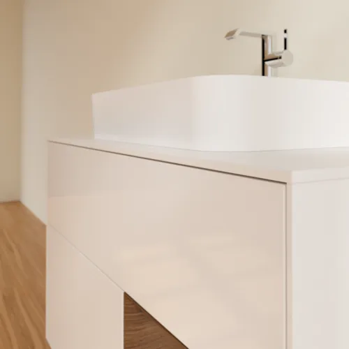 Bild von VILLEROY BOCH Finion Waschbeckenunterschrank, mit Beleuchtung, 2 Auszüge, 1000 x 603 x 501 mm, Glossy White Lacquer / Walnut Veneer / Glass White Matt #F371GNGF