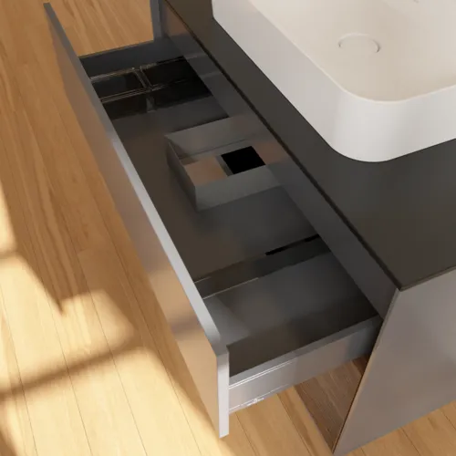 Picture of VILLEROY BOCH Finion Vanity unit, with lighting, 2 pull-out compartments, 1000 x 603 x 501 mm, Anthracite Matt Lacquer / Walnut Veneer / Glass Black Matt #F372GNGK