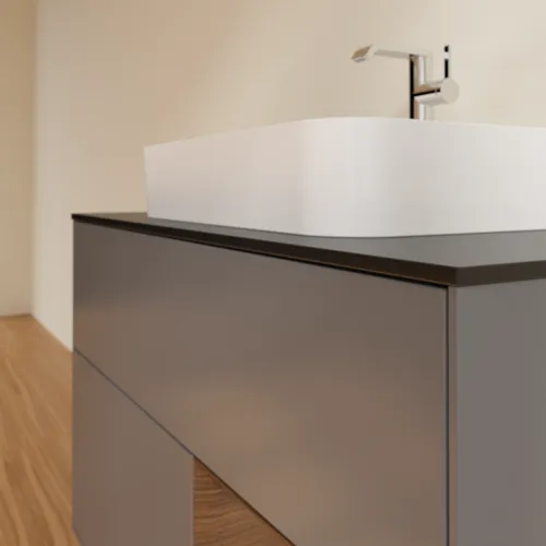 Picture of VILLEROY BOCH Finion Vanity unit, with lighting, 2 pull-out compartments, 1000 x 603 x 501 mm, Anthracite Matt Lacquer / Walnut Veneer / Glass Black Matt #F372GNGK
