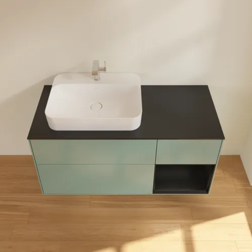 Bild von VILLEROY BOCH Finion Waschbeckenunterschrank, mit Beleuchtung, 3 Auszüge, 1200 x 603 x 501 mm, Olive Matt Lacquer / Black Matt Lacquer / Glass Black Matt #F402PDGM