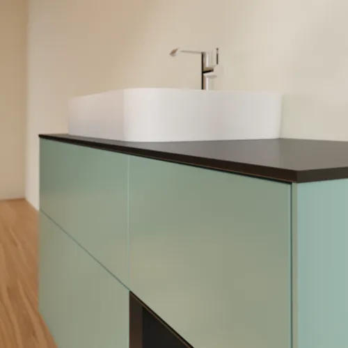 Bild von VILLEROY BOCH Finion Waschbeckenunterschrank, mit Beleuchtung, 3 Auszüge, 1200 x 603 x 501 mm, Olive Matt Lacquer / Black Matt Lacquer / Glass Black Matt #F402PDGM