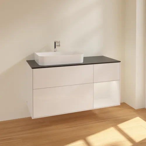 Bild von VILLEROY BOCH Finion Waschbeckenunterschrank, mit Beleuchtung, 3 Auszüge, 1200 x 603 x 501 mm, Glossy White Lacquer / Glossy White Lacquer / Glass Black Matt #F402GFGF
