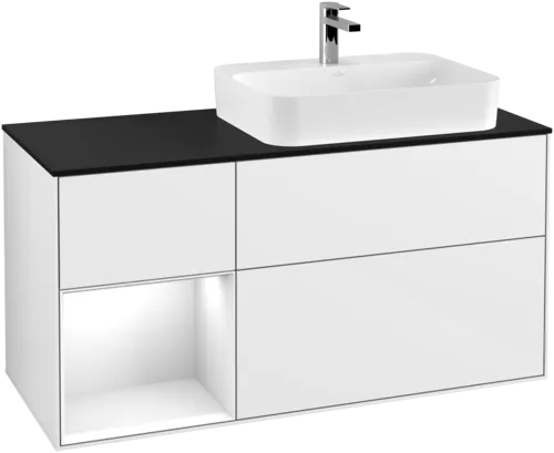 Bild von VILLEROY BOCH Finion Waschbeckenunterschrank, mit Beleuchtung, 3 Auszüge, 1200 x 603 x 501 mm, Glossy White Lacquer / Glossy White Lacquer / Glass Black Matt #F392GFGF