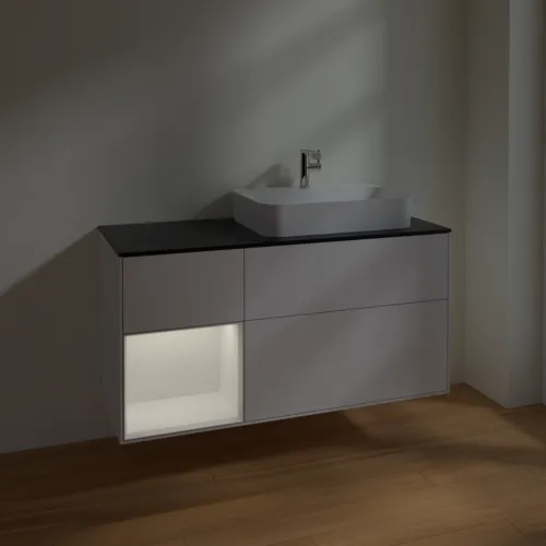 Bild von VILLEROY BOCH Finion Waschbeckenunterschrank, mit Beleuchtung, 3 Auszüge, 1200 x 603 x 501 mm, Glossy White Lacquer / Glossy White Lacquer / Glass Black Matt #F392GFGF