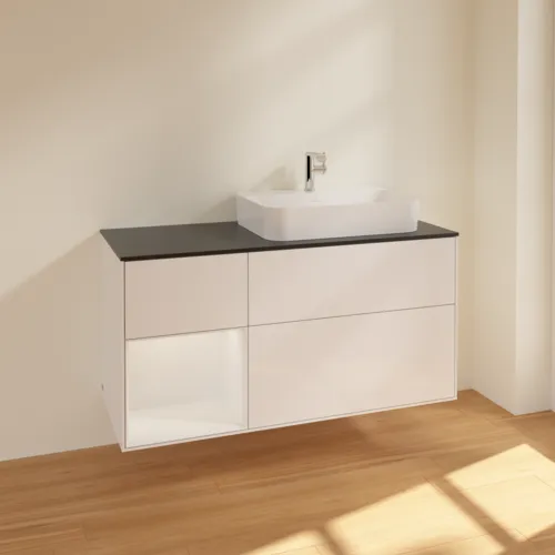 Bild von VILLEROY BOCH Finion Waschbeckenunterschrank, mit Beleuchtung, 3 Auszüge, 1200 x 603 x 501 mm, Glossy White Lacquer / Glossy White Lacquer / Glass Black Matt #F392GFGF