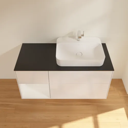 Bild von VILLEROY BOCH Finion Waschbeckenunterschrank, mit Beleuchtung, 3 Auszüge, 1200 x 603 x 501 mm, Glossy White Lacquer / Glossy White Lacquer / Glass Black Matt #F392GFGF