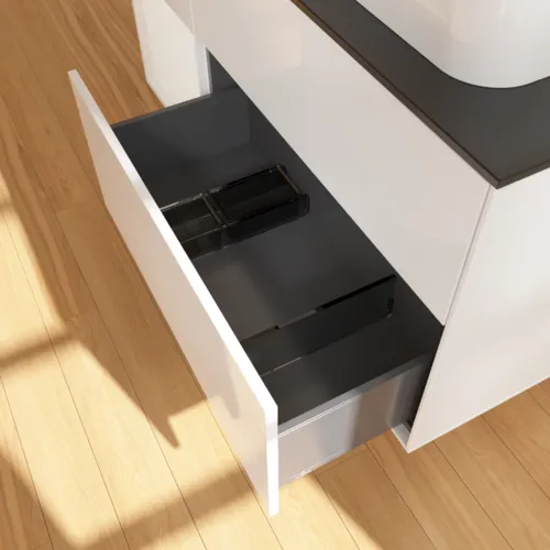 Bild von VILLEROY BOCH Finion Waschbeckenunterschrank, mit Beleuchtung, 3 Auszüge, 1200 x 603 x 501 mm, Glossy White Lacquer / Glossy White Lacquer / Glass Black Matt #F392GFGF