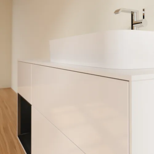 Bild von VILLEROY BOCH Finion Waschbeckenunterschrank, mit Beleuchtung, 3 Auszüge, 1200 x 603 x 501 mm, Glossy White Lacquer / Black Matt Lacquer / Glass White Matt #F391PDGF