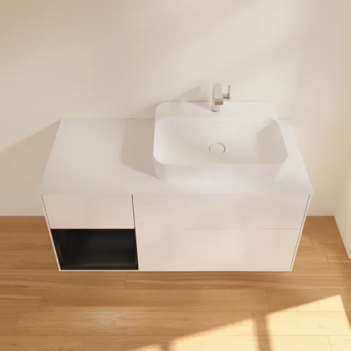 Bild von VILLEROY BOCH Finion Waschbeckenunterschrank, mit Beleuchtung, 3 Auszüge, 1200 x 603 x 501 mm, Glossy White Lacquer / Black Matt Lacquer / Glass White Matt #F391PDGF