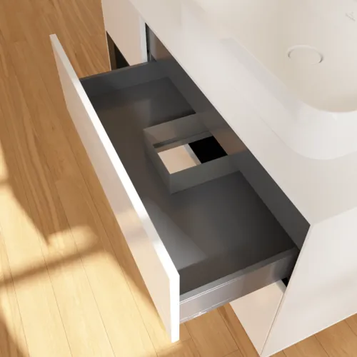 Bild von VILLEROY BOCH Finion Waschbeckenunterschrank, mit Beleuchtung, 3 Auszüge, 1200 x 603 x 501 mm, Glossy White Lacquer / Black Matt Lacquer / Glass White Matt #F391PDGF