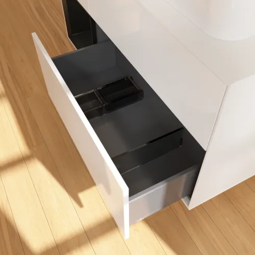Bild von VILLEROY BOCH Finion Waschbeckenunterschrank, mit Beleuchtung, 3 Auszüge, 1200 x 603 x 501 mm, Glossy White Lacquer / Black Matt Lacquer / Glass White Matt #F391PDGF