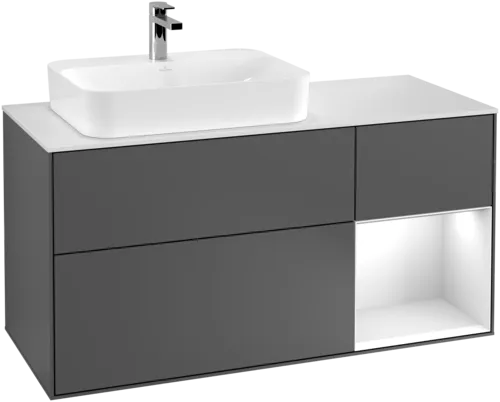 Bild von VILLEROY BOCH Finion Waschbeckenunterschrank, mit Beleuchtung, 3 Auszüge, 1200 x 603 x 501 mm, Anthracite Matt Lacquer / White Matt Lacquer / Glass White Matt #F401MTGK