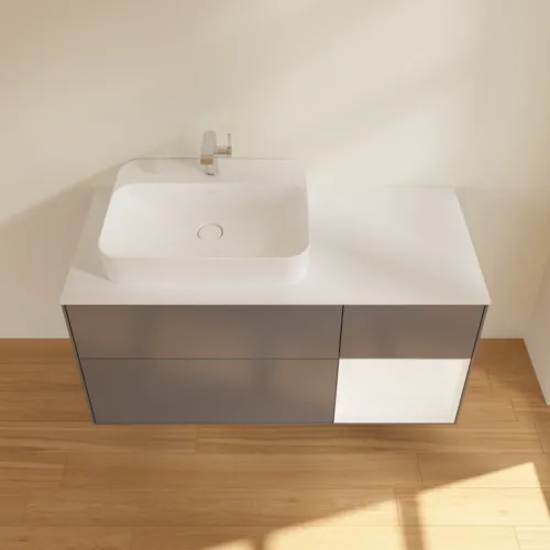 Bild von VILLEROY BOCH Finion Waschbeckenunterschrank, mit Beleuchtung, 3 Auszüge, 1200 x 603 x 501 mm, Anthracite Matt Lacquer / White Matt Lacquer / Glass White Matt #F401MTGK