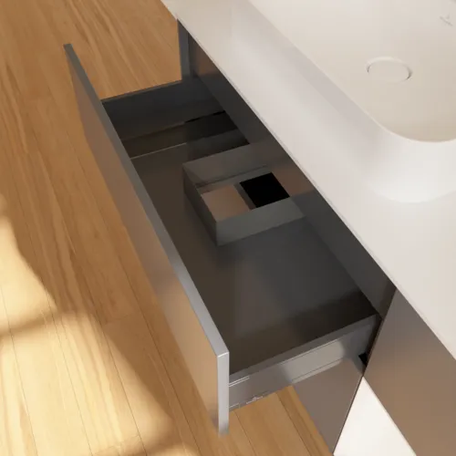 Bild von VILLEROY BOCH Finion Waschbeckenunterschrank, mit Beleuchtung, 3 Auszüge, 1200 x 603 x 501 mm, Anthracite Matt Lacquer / White Matt Lacquer / Glass White Matt #F401MTGK