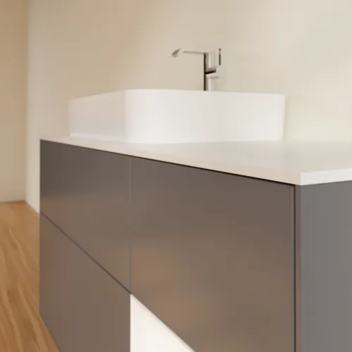 Bild von VILLEROY BOCH Finion Waschbeckenunterschrank, mit Beleuchtung, 3 Auszüge, 1200 x 603 x 501 mm, Anthracite Matt Lacquer / White Matt Lacquer / Glass White Matt #F401MTGK