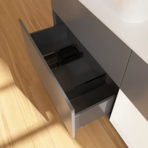 Bild von VILLEROY BOCH Finion Waschbeckenunterschrank, mit Beleuchtung, 3 Auszüge, 1200 x 603 x 501 mm, Anthracite Matt Lacquer / White Matt Lacquer / Glass White Matt #F401MTGK
