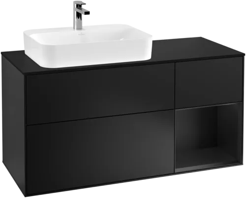 Bild von VILLEROY BOCH Finion Waschbeckenunterschrank, mit Beleuchtung, 3 Auszüge, 1200 x 603 x 501 mm, Black Matt Lacquer / Black Matt Lacquer / Glass Black Matt #F402PDPD