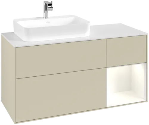 Bild von VILLEROY BOCH Finion Waschbeckenunterschrank, mit Beleuchtung, 3 Auszüge, 1200 x 603 x 501 mm, Silk Grey Matt Lacquer / Glossy White Lacquer / Glass White Matt #F401GFHJ