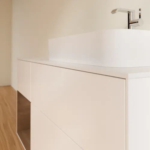 Bild von VILLEROY BOCH Finion Waschbeckenunterschrank, mit Beleuchtung, 3 Auszüge, 1200 x 603 x 501 mm, White Matt Lacquer / Walnut Veneer / Glass White Matt #F391GNMT