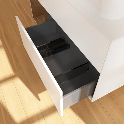 Bild von VILLEROY BOCH Finion Waschbeckenunterschrank, mit Beleuchtung, 3 Auszüge, 1200 x 603 x 501 mm, White Matt Lacquer / Walnut Veneer / Glass White Matt #F391GNMT