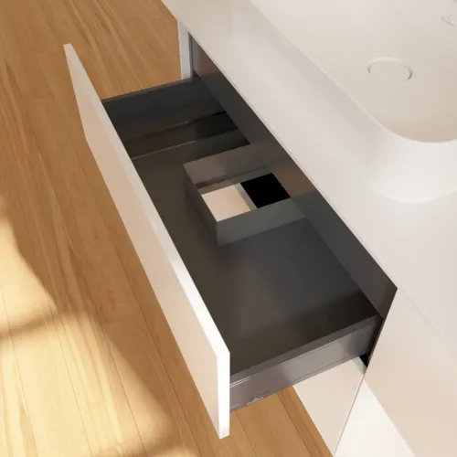 Bild von VILLEROY BOCH Finion Waschbeckenunterschrank, mit Beleuchtung, 3 Auszüge, 1200 x 603 x 501 mm, White Matt Lacquer / White Matt Lacquer / Glass White Matt #F401MTMT