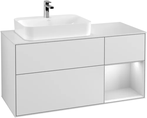Bild von VILLEROY BOCH Finion Waschbeckenunterschrank, mit Beleuchtung, 3 Auszüge, 1200 x 603 x 501 mm, White Matt Lacquer / White Matt Lacquer / Glass White Matt #F401MTMT