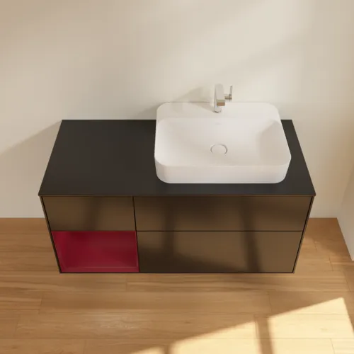 Bild von VILLEROY BOCH Finion Waschbeckenunterschrank, mit Beleuchtung, 3 Auszüge, 1200 x 603 x 501 mm, Black Matt Lacquer / Peony Matt Lacquer / Glass Black Matt #F392HBPD