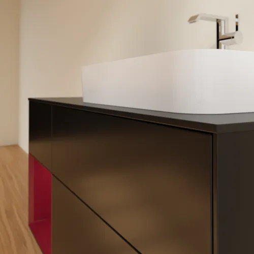 Bild von VILLEROY BOCH Finion Waschbeckenunterschrank, mit Beleuchtung, 3 Auszüge, 1200 x 603 x 501 mm, Black Matt Lacquer / Peony Matt Lacquer / Glass Black Matt #F392HBPD
