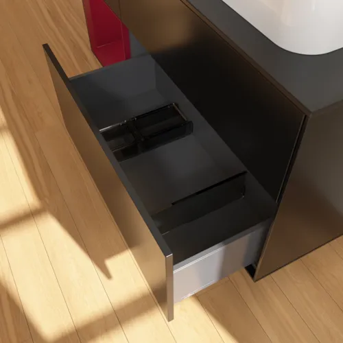 Bild von VILLEROY BOCH Finion Waschbeckenunterschrank, mit Beleuchtung, 3 Auszüge, 1200 x 603 x 501 mm, Black Matt Lacquer / Peony Matt Lacquer / Glass Black Matt #F392HBPD
