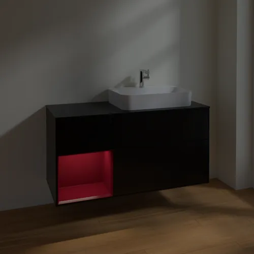 Bild von VILLEROY BOCH Finion Waschbeckenunterschrank, mit Beleuchtung, 3 Auszüge, 1200 x 603 x 501 mm, Black Matt Lacquer / Peony Matt Lacquer / Glass Black Matt #F392HBPD