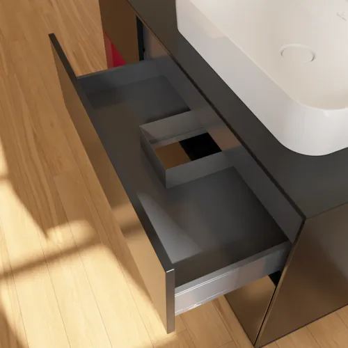 Bild von VILLEROY BOCH Finion Waschbeckenunterschrank, mit Beleuchtung, 3 Auszüge, 1200 x 603 x 501 mm, Black Matt Lacquer / Peony Matt Lacquer / Glass Black Matt #F392HBPD