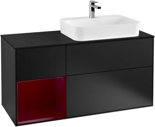 Bild von VILLEROY BOCH Finion Waschbeckenunterschrank, mit Beleuchtung, 3 Auszüge, 1200 x 603 x 501 mm, Black Matt Lacquer / Peony Matt Lacquer / Glass Black Matt #F392HBPD