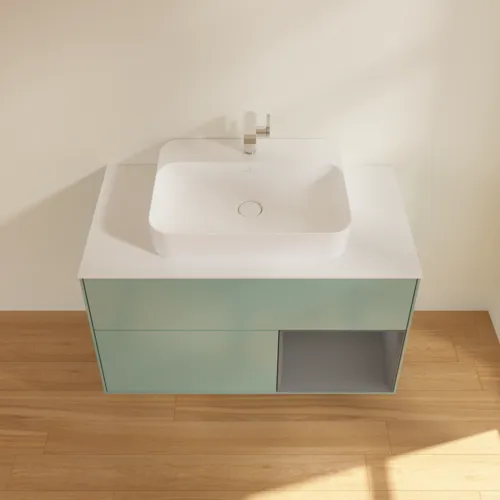 Bild von VILLEROY BOCH Finion Waschbeckenunterschrank, mit Beleuchtung, 2 Auszüge, 1000 x 603 x 501 mm, Olive Matt Lacquer / Anthracite Matt Lacquer / Glass White Matt #F371GKGM
