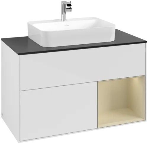 Bild von VILLEROY BOCH Finion Waschbeckenunterschrank, mit Beleuchtung, 2 Auszüge, 1000 x 603 x 501 mm, Glossy White Lacquer / Silk Grey Matt Lacquer / Glass Black Matt #F372HJGF