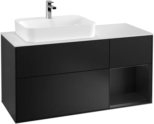 Bild von VILLEROY BOCH Finion Waschbeckenunterschrank, mit Beleuchtung, 3 Auszüge, 1200 x 603 x 501 mm, Black Matt Lacquer / Black Matt Lacquer / Glass White Matt #F401PDPD