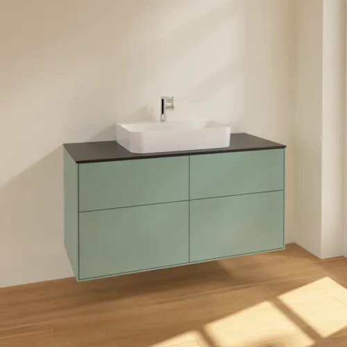 Bild von VILLEROY BOCH Finion Waschbeckenunterschrank, 4 Auszüge, 1200 x 603 x 501 mm, Olive Matt Lacquer / Glass Black Matt #F38200GM