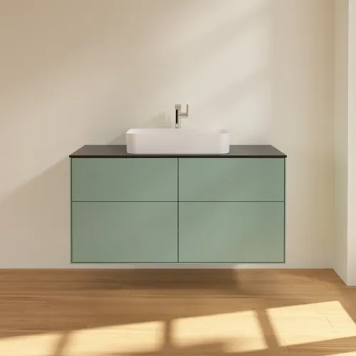Bild von VILLEROY BOCH Finion Waschbeckenunterschrank, 4 Auszüge, 1200 x 603 x 501 mm, Olive Matt Lacquer / Glass Black Matt #F38200GM