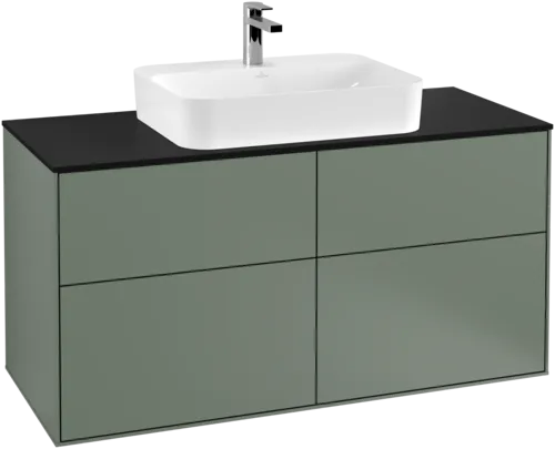 Bild von VILLEROY BOCH Finion Waschbeckenunterschrank, 4 Auszüge, 1200 x 603 x 501 mm, Olive Matt Lacquer / Glass Black Matt #F38200GM