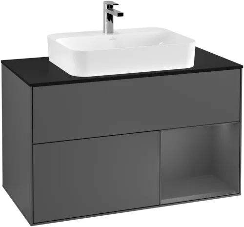 Bild von VILLEROY BOCH Finion Waschbeckenunterschrank, mit Beleuchtung, 2 Auszüge, 1000 x 603 x 501 mm, Anthracite Matt Lacquer / Anthracite Matt Lacquer / Glass Black Matt #F372GKGK
