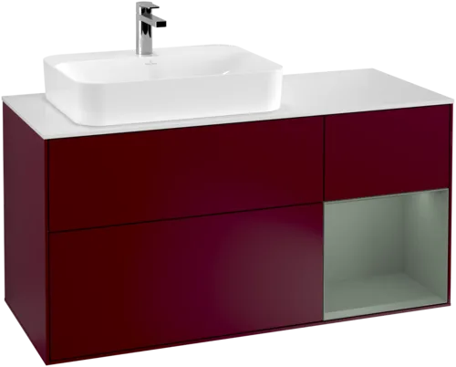 Bild von VILLEROY BOCH Finion Waschbeckenunterschrank, mit Beleuchtung, 3 Auszüge, 1200 x 603 x 501 mm, Peony Matt Lacquer / Olive Matt Lacquer / Glass White Matt #F401GMHB