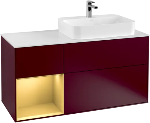 Bild von VILLEROY BOCH Finion Waschbeckenunterschrank, mit Beleuchtung, 3 Auszüge, 1200 x 603 x 501 mm, Peony Matt Lacquer / Gold Matt Lacquer / Glass White Matt #F391HFHB