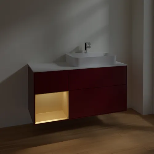 Bild von VILLEROY BOCH Finion Waschbeckenunterschrank, mit Beleuchtung, 3 Auszüge, 1200 x 603 x 501 mm, Peony Matt Lacquer / Gold Matt Lacquer / Glass White Matt #F391HFHB