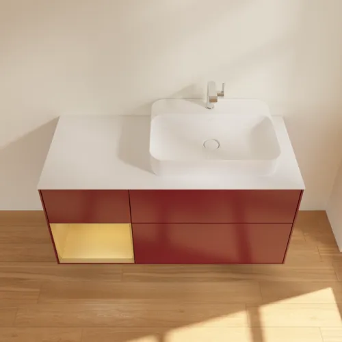 Bild von VILLEROY BOCH Finion Waschbeckenunterschrank, mit Beleuchtung, 3 Auszüge, 1200 x 603 x 501 mm, Peony Matt Lacquer / Gold Matt Lacquer / Glass White Matt #F391HFHB