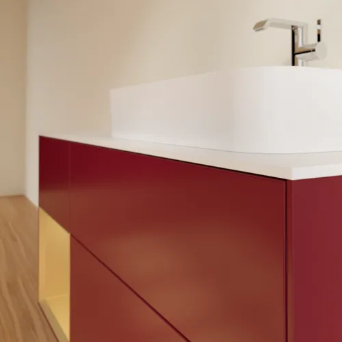 Bild von VILLEROY BOCH Finion Waschbeckenunterschrank, mit Beleuchtung, 3 Auszüge, 1200 x 603 x 501 mm, Peony Matt Lacquer / Gold Matt Lacquer / Glass White Matt #F391HFHB